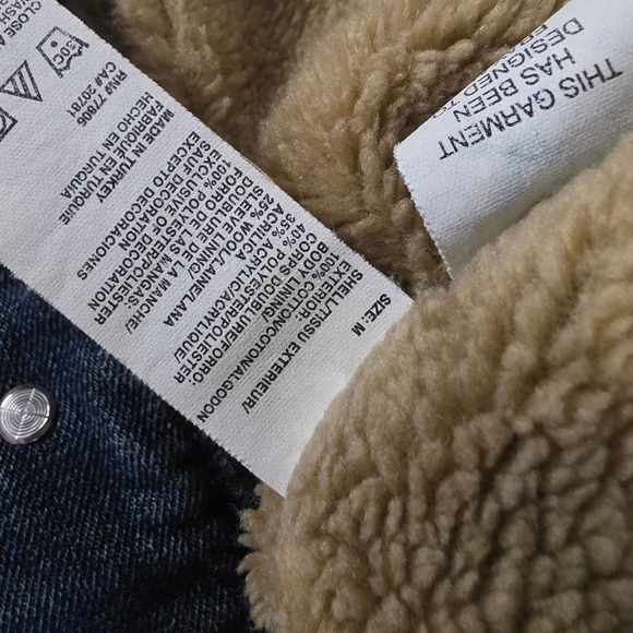 Tommy Hilfiger Vintage Style Sherpa Denim Jacket Women M Blue Trucker Turkey 90s - Picture 8 of 14